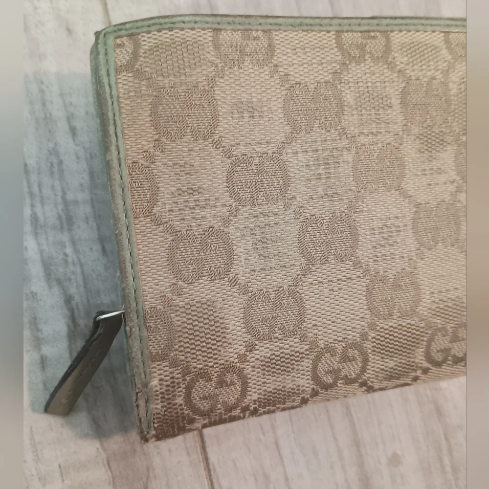 Authentic GUCCI Brown Gold Monogram leather bag bifold D Ring wallet